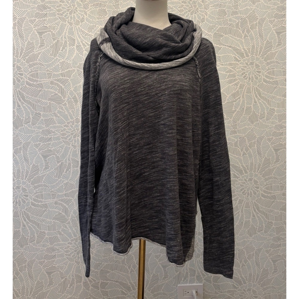 Free People FP Beach Body Cowl Neck Sweatshirt Charcoal Heather Grey Cotton M